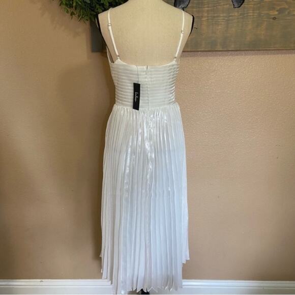 NWOT Lulus Romantic Aesthetic Shiny White Pleated Midi Dress - Picture 7 of 7